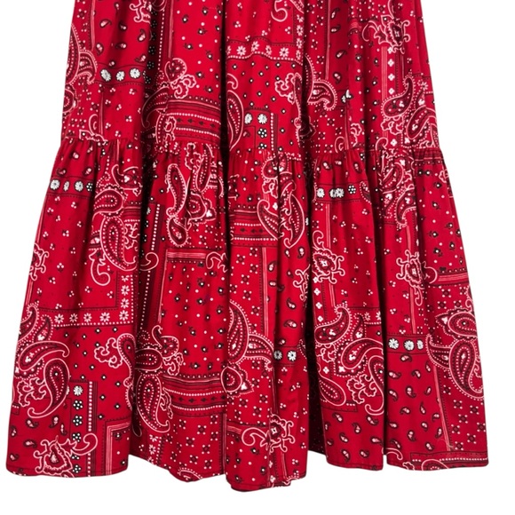 VINTAGE VRG SPORT Red Paisley Bandana Print Tiered Maxi Skirt Elastic Waist MED - Picture 9 of 12
